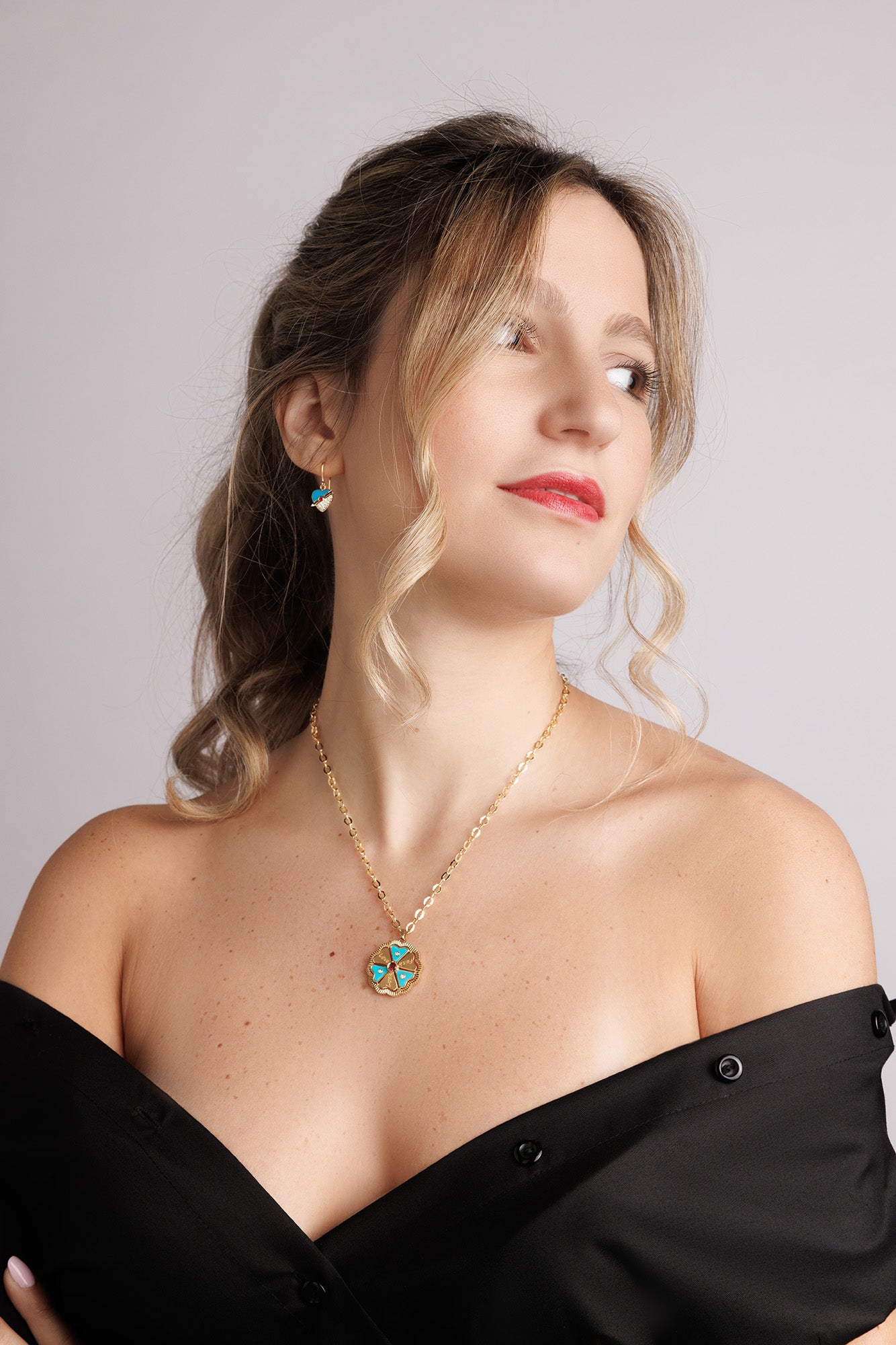 J by boghossian, gold, necklace, white diamond, turquoise, ruby