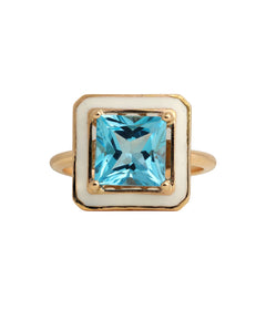 J by boghossian, blue topaze, ring, white enamel, gold